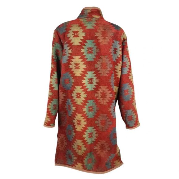 Vintage Circle T Zip Front Southwestern Woven Duster Jacket Terracotta Large - Picture 10 of 16